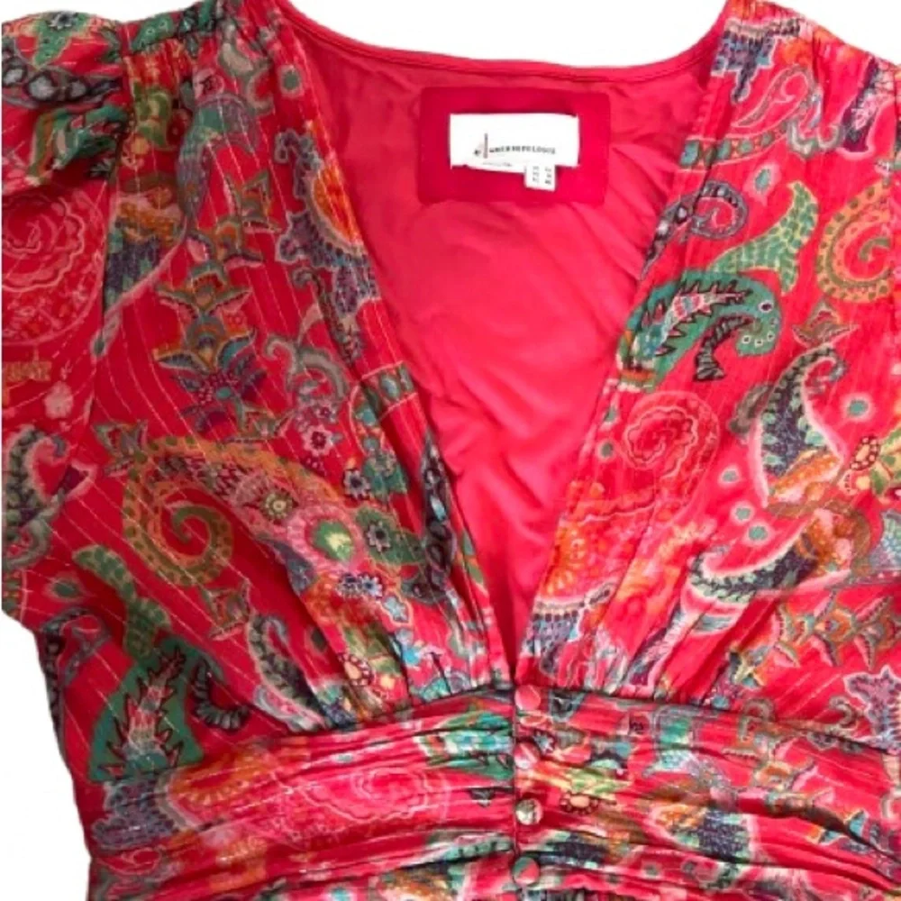 Anthropologie The Katerina
Lurex Button Front Dress in Red Paisley Size 8 - Picture 8 of 10